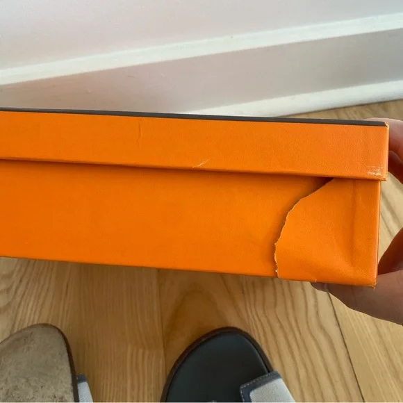 Hermes Izmir Leather Canvas H Sandal Blue Grey - Picture 7 of 9